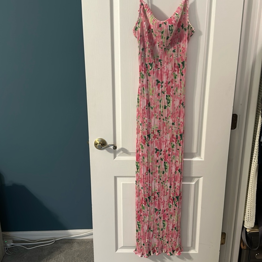Jelly Brynn Cowl Neck Printed Plisse Maxi Sleeveless summer dress